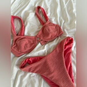 Pink Textured Bikini Set